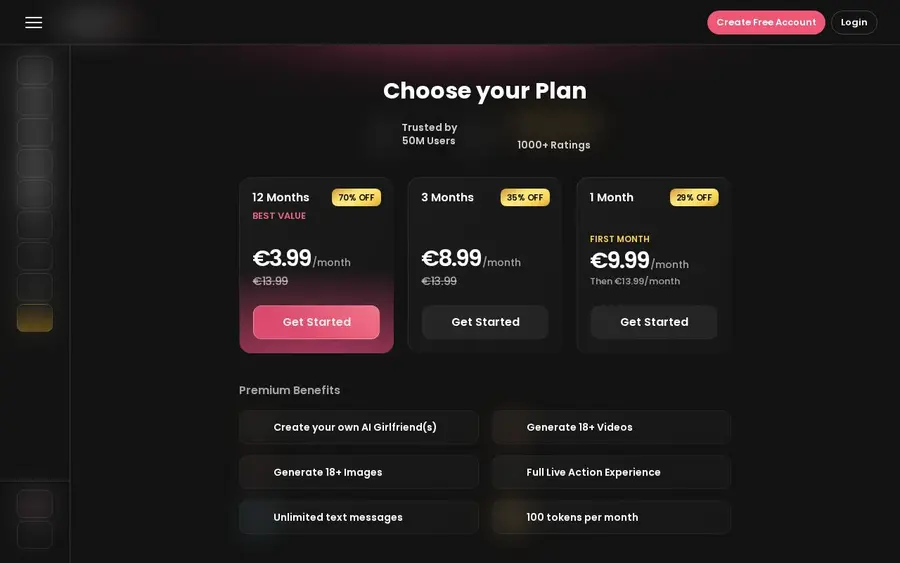 Candy AI: interface van de officiële website (afbeeldingen vervaagd)