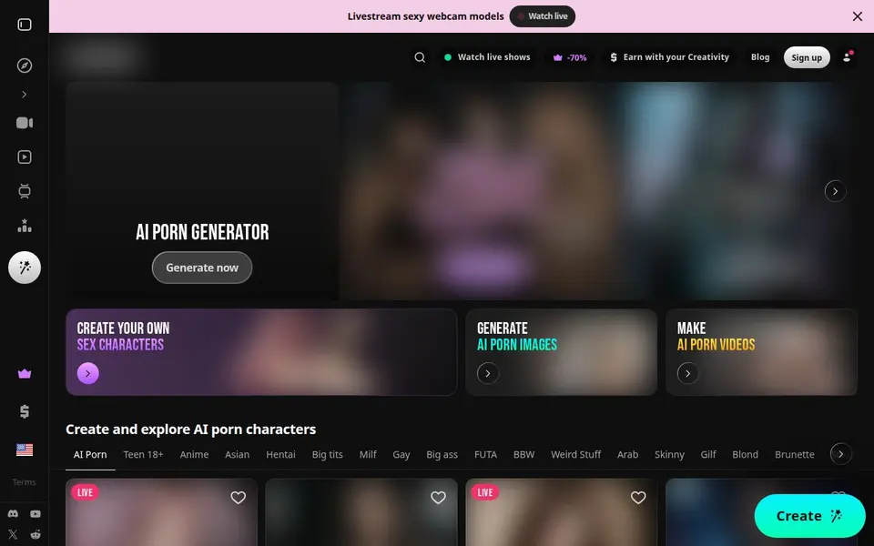 Lovescape: interface van de officiële website (afbeeldingen vervaagd)
