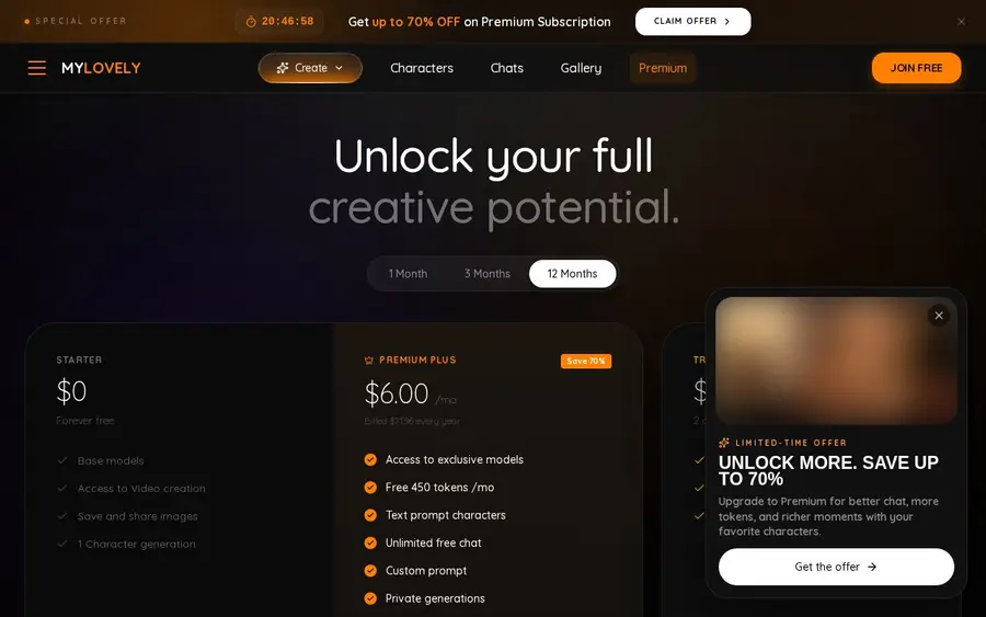 MyLovely.ai : interface du site officiel (images floutées)