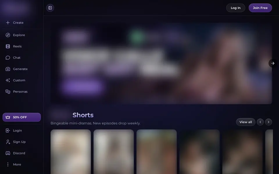 Secrets AI: Oberfläche der offiziellen Website (Bilder unscharf)